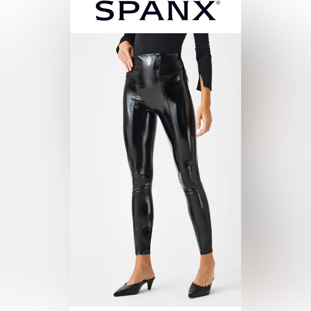 SPANX Faux Patent Leather Legging Black Shiny High Waist Medium